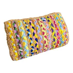Antik Kraft Multicolor Woven Straw Boho Clutch Zip Pouch Festival Bag